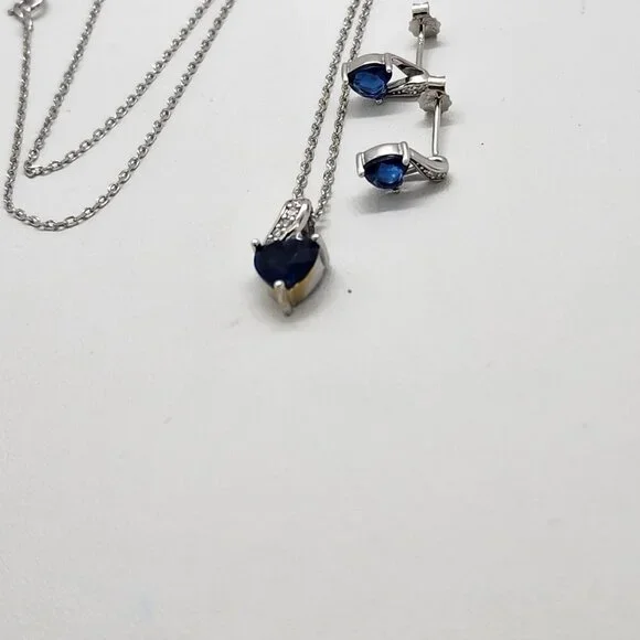 Brand New Sterling Silver 925 Blue Heart Gemstone 2pc Set - Picture 5 of 6